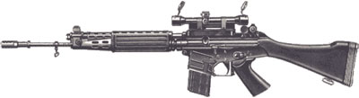 FN CAL с единым пластмассовым прикладом и оптическим прицелом